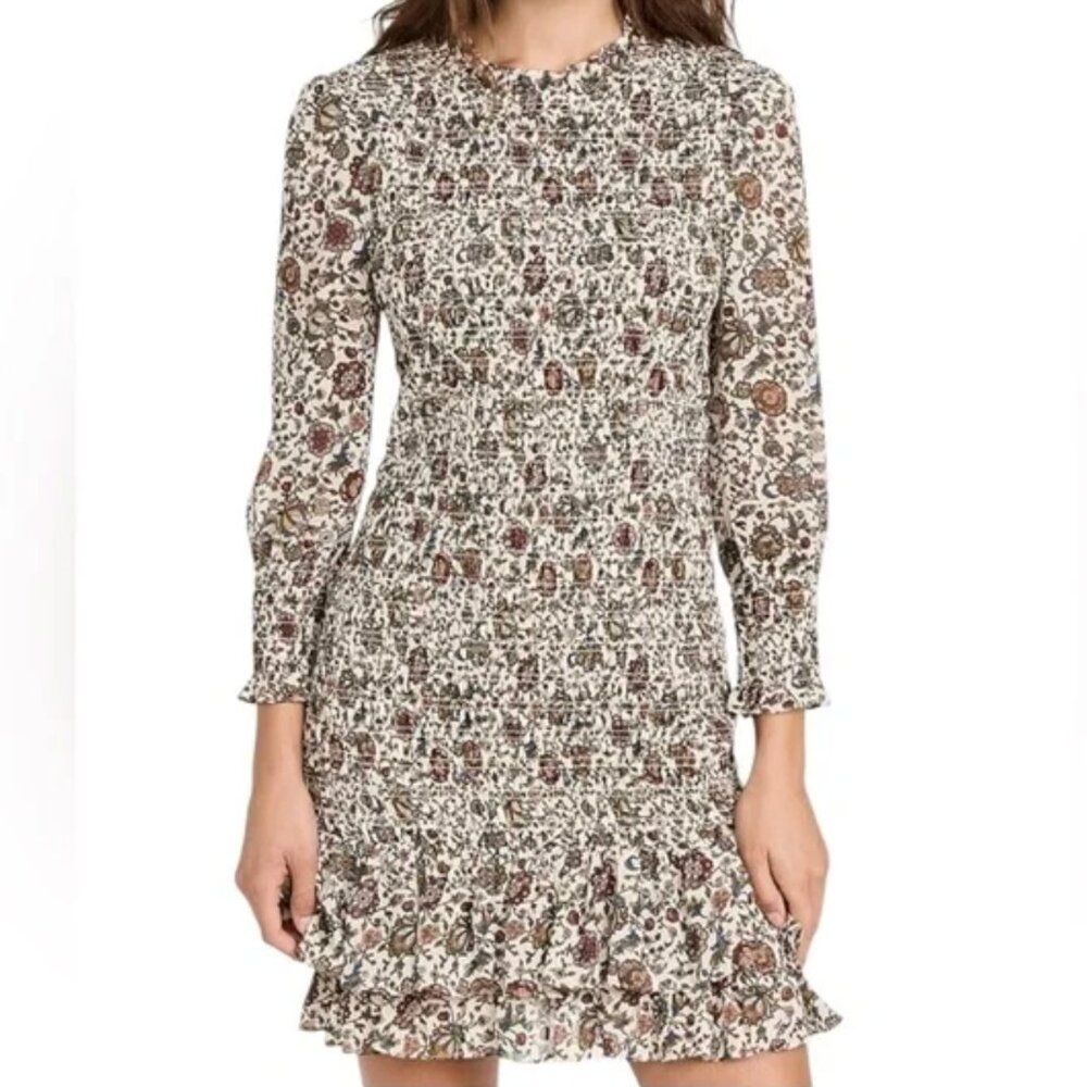 Veronica Beard NEW Farha Vintage Floral Smocked Ruffled Long Sleeve Dress sz 10